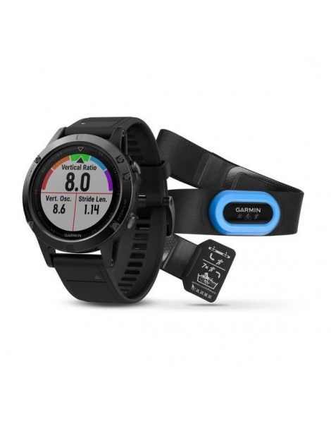 Garmin fenix 5 Sapphire чорні з чорним ремінцем та кардіодатчиком HRM-Tri