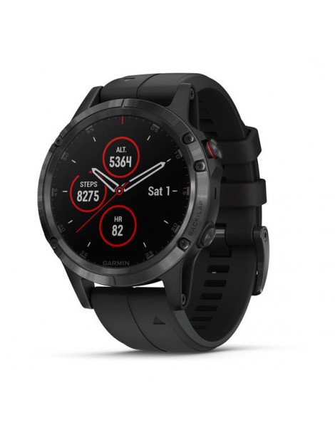 Garmin FENIX 5 PLUS Сапфірове скло, Чорні з чорним браслетом