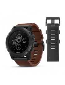 Garmin FENIX 5X PLUS SAPPHIRE сірий з коричневим шкіряним ремінцем