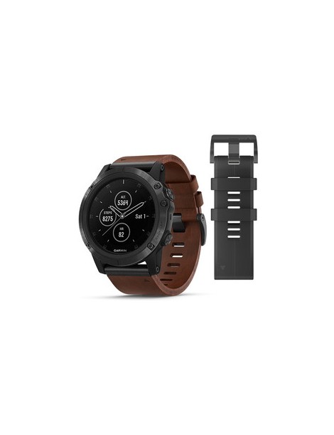 Garmin FENIX 5X PLUS SAPPHIRE сірий з коричневим шкіряним ремінцем