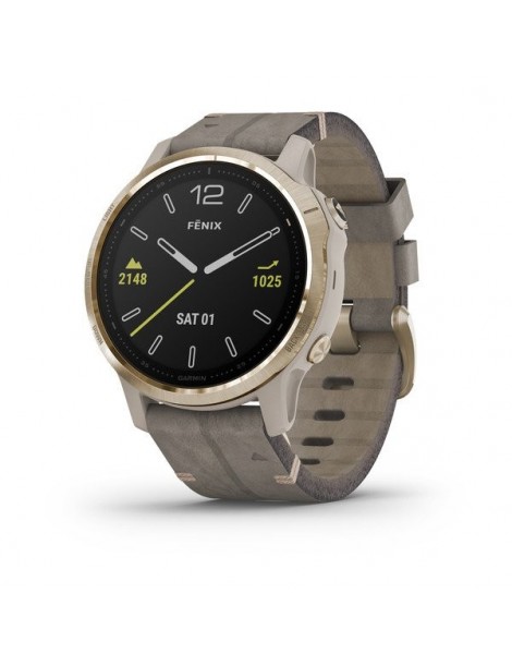 Garmin fenix 6S SAPPHIRE - Light Gold-tone with Shale Gray Leather Band