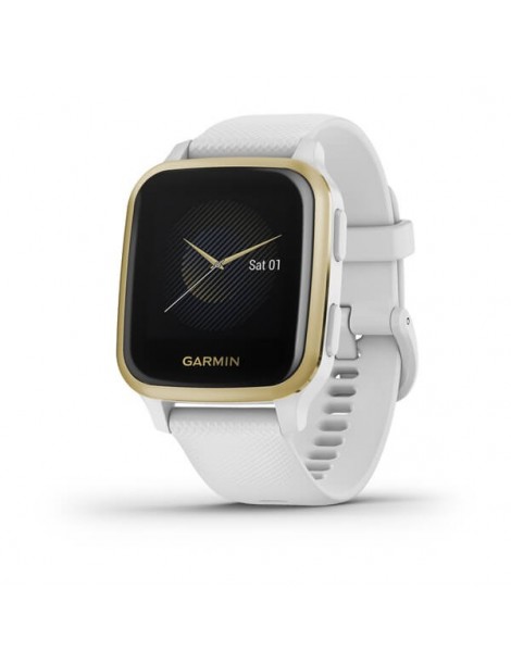 Garmin Venu Sq - Light Gold Aluminum Bezel with White Case and Silicone Band