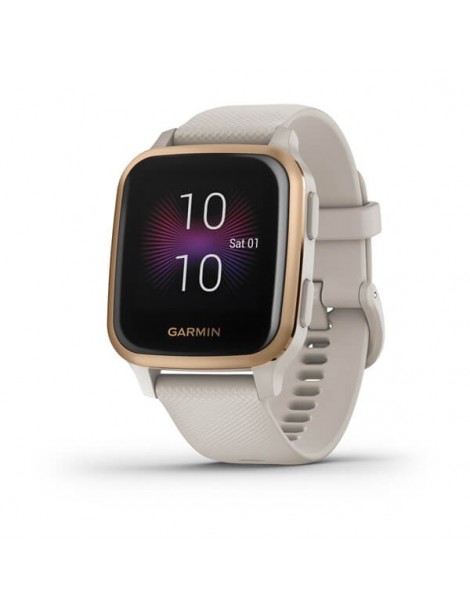 Garmin Venu Sq Music - Rose Gold Aluminum Bezel with Light Sand Case and Silicone Band