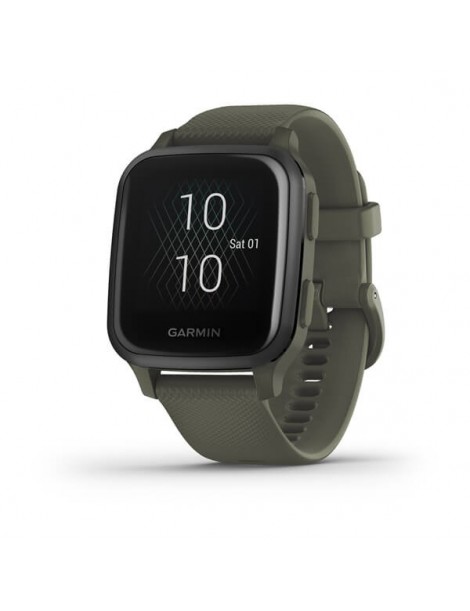 Garmin Venu Sq Music - Slate Aluminum Bezel with Moss Case and Silicone Band