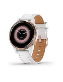 Venu 2S Rose Gold with White Leather Band