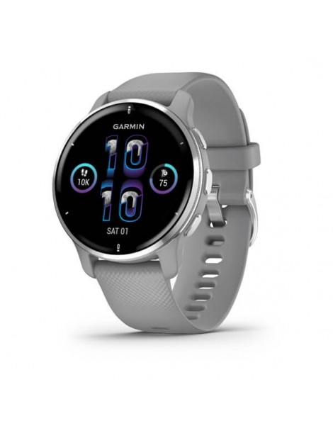 Garmin Venu 2 Plus Silver Stainless Steel Bezel, Powder Gray Case and Silicone Band