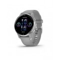 Garmin Venu 2 Plus Silver Stainless Steel Bezel, Powder Gray Case and Silicone Band