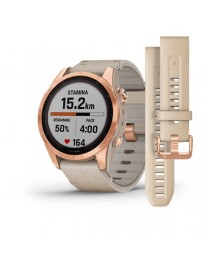 Garmin fenix 7S Sapphire Solar Rose Gold Titanium with Limestone Leather Band (includes limestone silicone band)