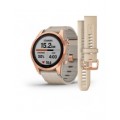 Garmin fenix 7S Sapphire Solar Rose Gold Titanium with Limestone Leather Band (includes limestone silicone band)