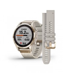 Garmin fenix 7S Sapphire Solar Cream Gold Titanium w/Cream Tethered Nylon (includes light sand silicone band)