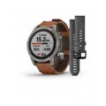 Garmin fenix 7 Sapphire Solar Titanium with Chestnut Leather Band (includes graphite silicone band)