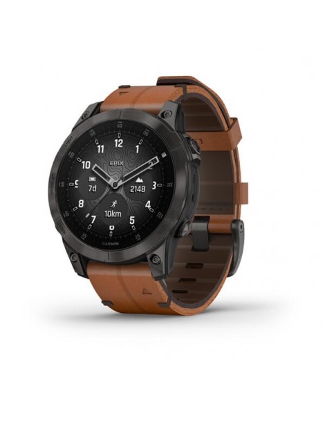 Garmin Epix 2 Sapphire - Black/Carbon Gray DLC Titanium with Chestnut leather band plus black silicone band