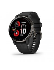 Garmin Venu 2 Plus Slate Stainless Steel Bezel with Black Case, Leather and Silicone Band