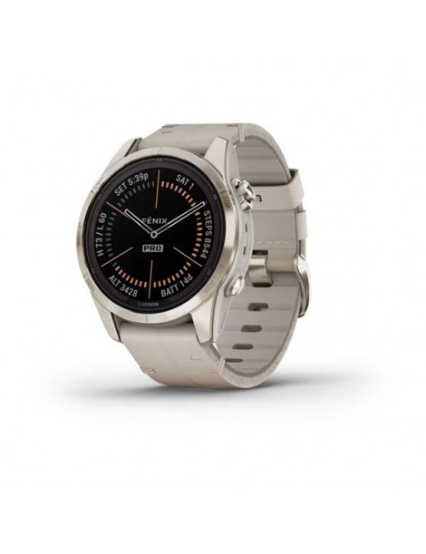 Garmin fenix 7S Pro Sapphire Solar - Soft Gold with Limestone Leather Band