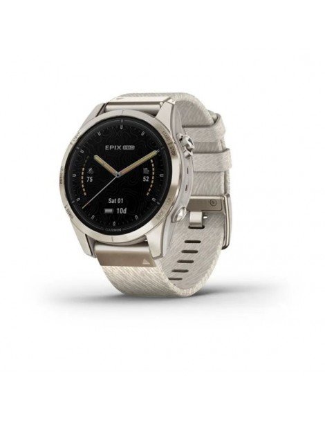 Garmin epix Pro (Gen 2) – Sapphire - 42 mm - Light gold with Heathered Nylon Band