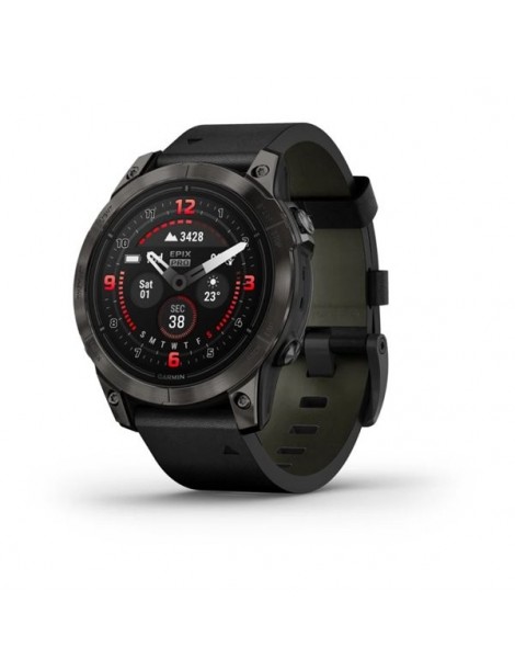 Garmin epix Pro (Gen 2) – Sapphire - 47 mm - Titanium with Black Leather Band