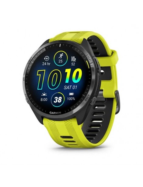 Garmin Forerunner 965 - Carbon Gray DLC Titanium Bezel with Black Case and Amp Yellow/Black Silicone Band