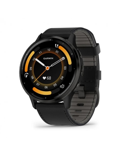 Garmin Venu 3 - Slate Stainless Steel Bezel with Black Case and Black Leather Band