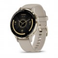 Garmin Venu 3S - Soft Gold Stainless Steel Bezel with French Gray Case and Silicone Band