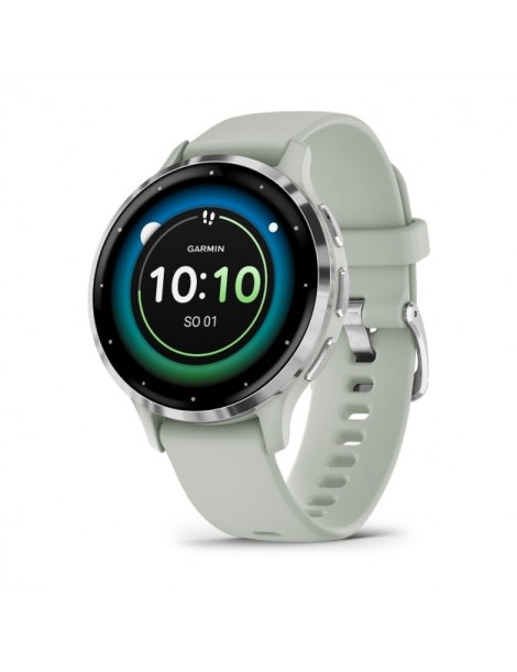 Garmin Venu 3S - Silver Stainless Steel Bezel with Sage Gray Case and Silicone Band