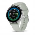 Garmin Venu 3S - Silver Stainless Steel Bezel with Sage Gray Case and Silicone Band