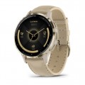 Garmin Venu 3S - Soft Gold Stainless Steel Bezel with French Gray Case and Leather Band