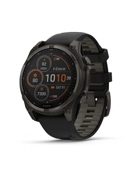 Garmin fenix 8 Solar (47 мм) - Sapphire, Карбоново-Сірий DLC Титан, Чорний/Гальковий сірий ремінець - Смарт-годинник