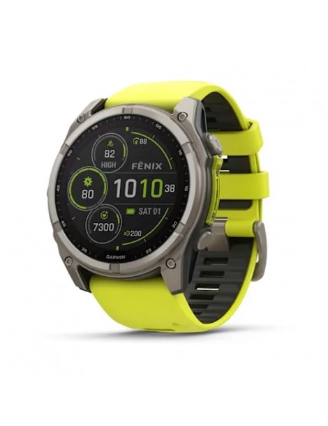 Garmin fenix 8 Solar (51 мм) - Sapphire, Титан з Яскраво Жовтим/Графітовим Сіліконовим Ремінцем - Смарт-годинник