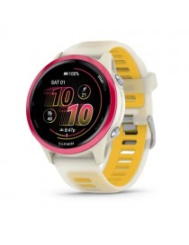 Garmin Forerunner 570 - 42mm - Малиновий алюміній з напівпрозорим бежевим/помаранчевим ремінцем