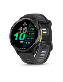 Garmin Forerunner 970 - Вугільно-сірий DLC титан з чорним корпусом і чорним/напівпрозорим білосніжним ремінцем