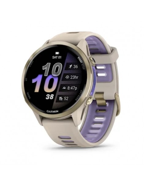 Garmin Forerunner 970 - Титан м'яке золото з французько-сірим корпусом і французько-сірим/напівпрозорим індиговим ремінцем