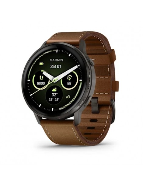 Garmin Venu 4 - 45 mm - Графітовий з чорним силіконовим ремінцем та коричневим шкіряним ремінцем